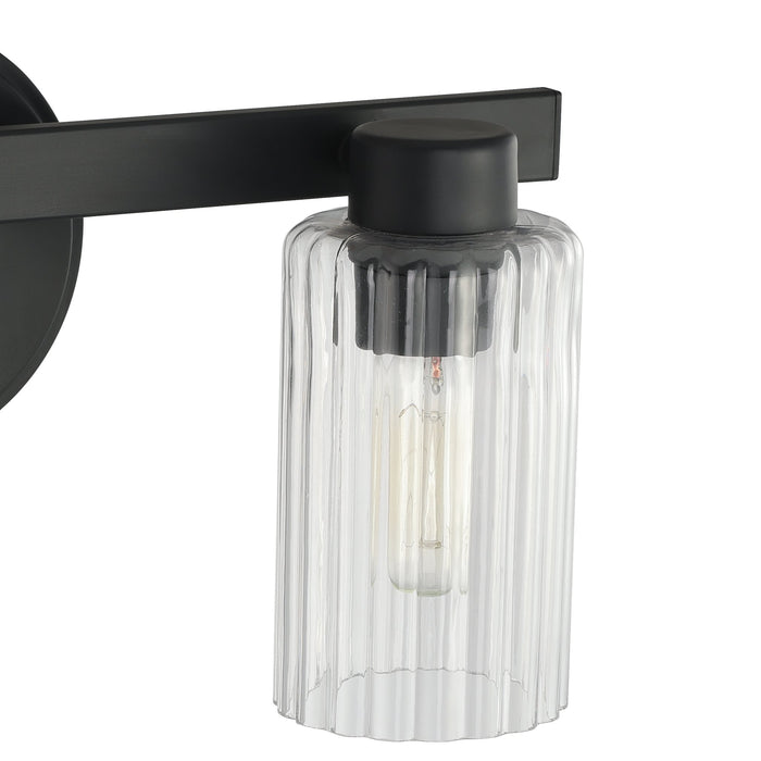Bedminster 14-inch 2-light Matte Black Vanity Light with Clear Ribbed Glass Shades