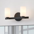 Bedminster 14-inch 2-light Matte Black Vanity Light with Etched Opal Ribbed Glass Shades