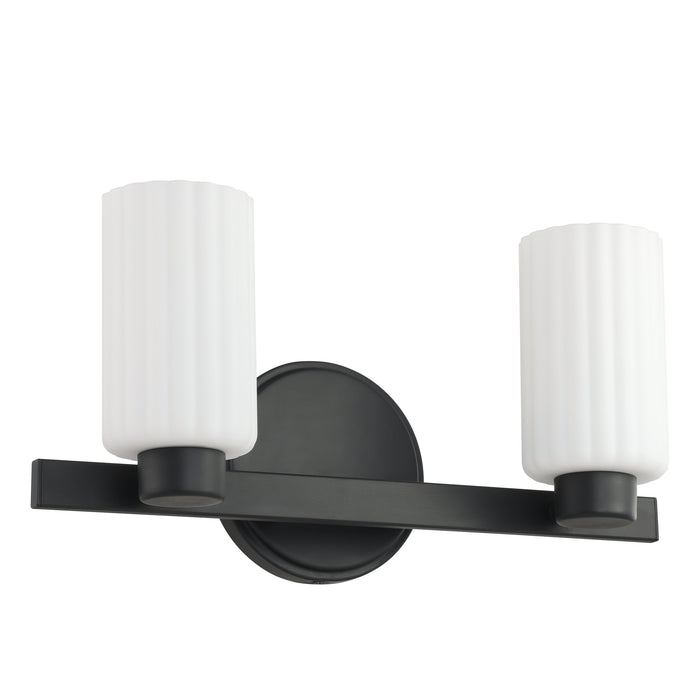 Bedminster 14-inch 2-light Matte Black Vanity Light with Etched Opal Ribbed Glass Shades