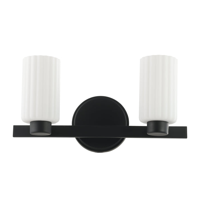 Bedminster 14-inch 2-light Matte Black Vanity Light with Etched Opal Ribbed Glass Shades