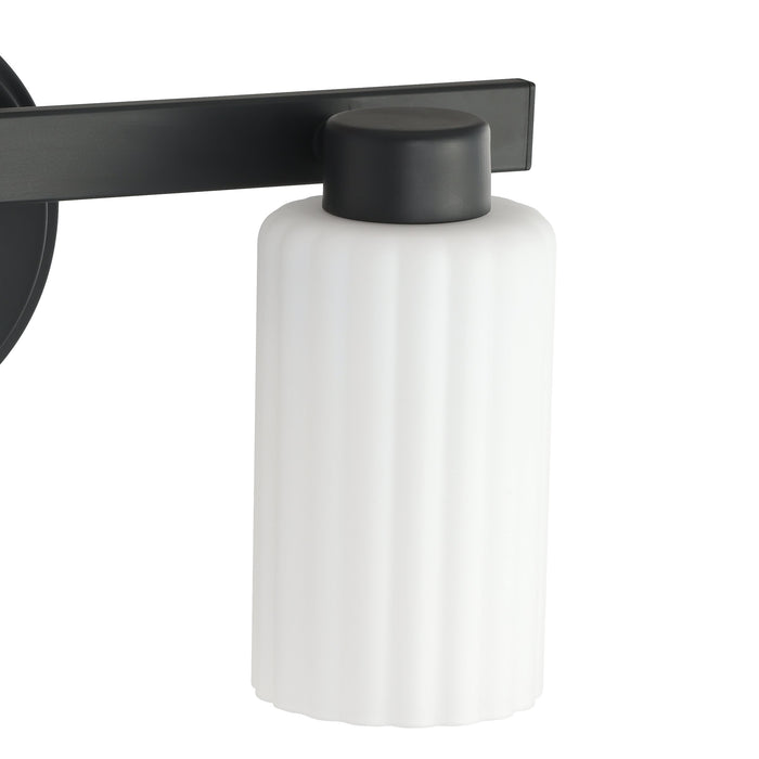 Bedminster 14-inch 2-light Matte Black Vanity Light with Etched Opal Ribbed Glass Shades