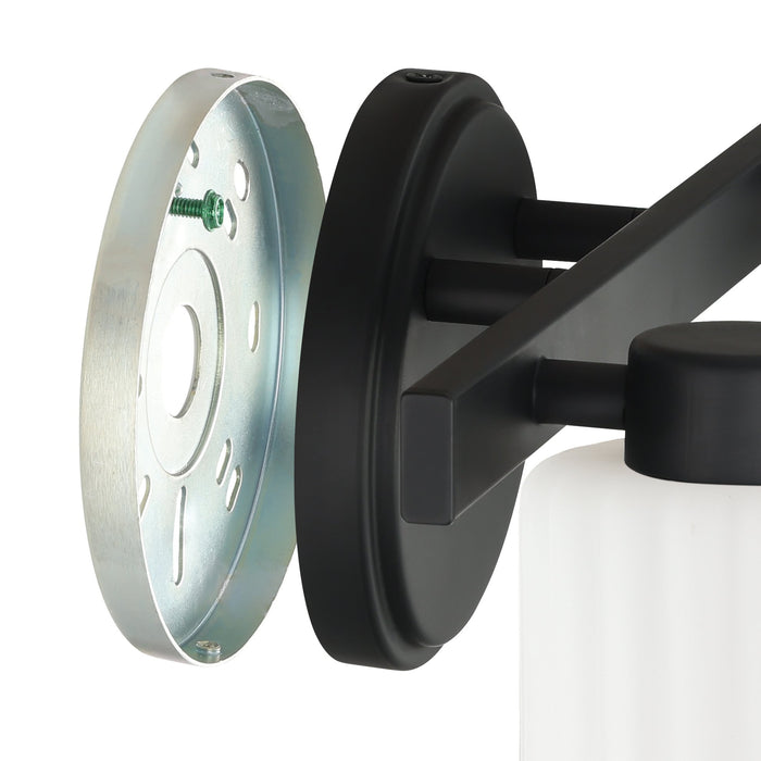 Bedminster 14-inch 2-light Matte Black Vanity Light with Etched Opal Ribbed Glass Shades