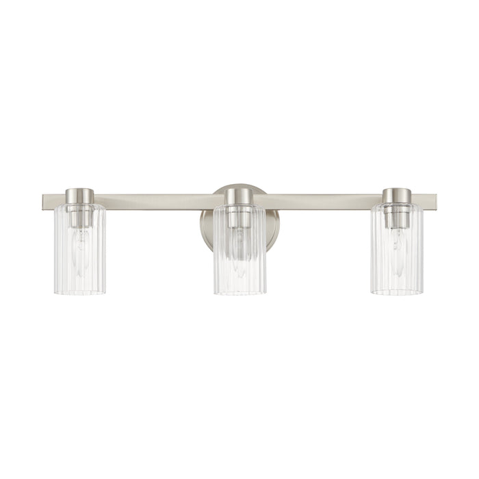 Bedminster 24-inch 3-light Brushed Nickel Vanity Light with Clear Ribbed Glass Shades