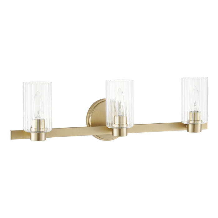 Bedminster 24-inch 3-light Champagne Gold Vanity Light with Clear Ribbed Glass Shades