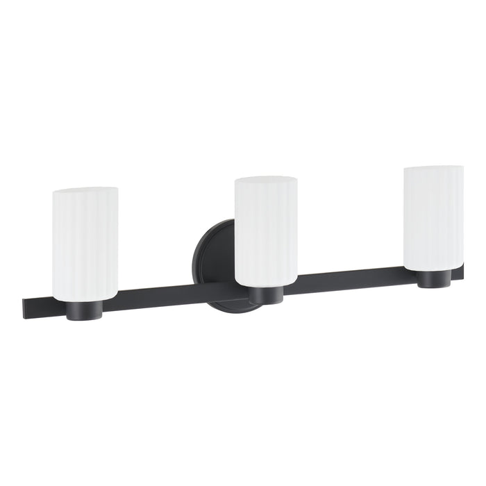 Bedminster 24-inch 3-light Matte Black Vanity Light with Etched Opal Ribbed Glass Shades