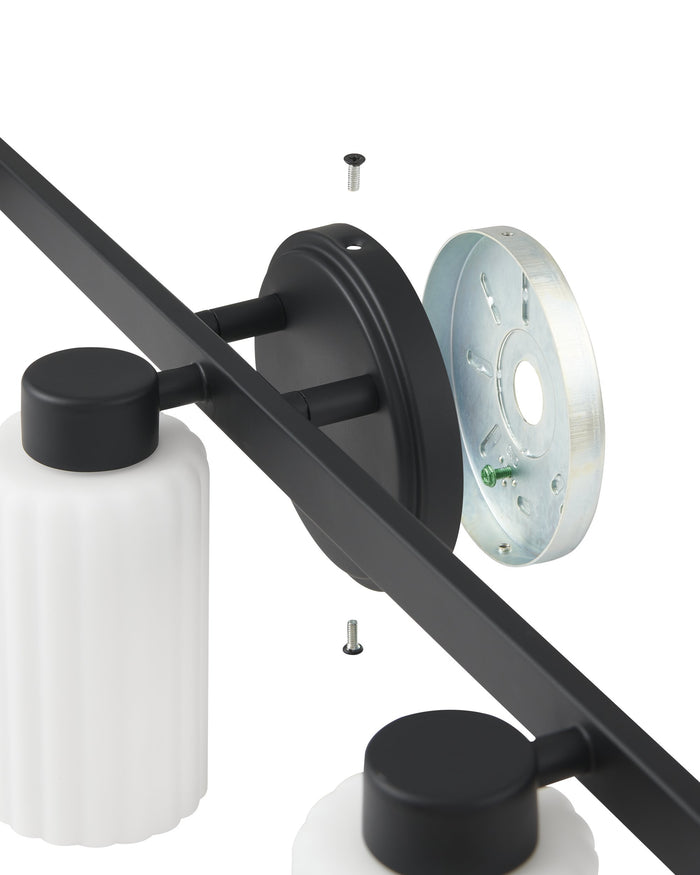 Bedminster 24-inch 3-light Matte Black Vanity Light with Etched Opal Ribbed Glass Shades