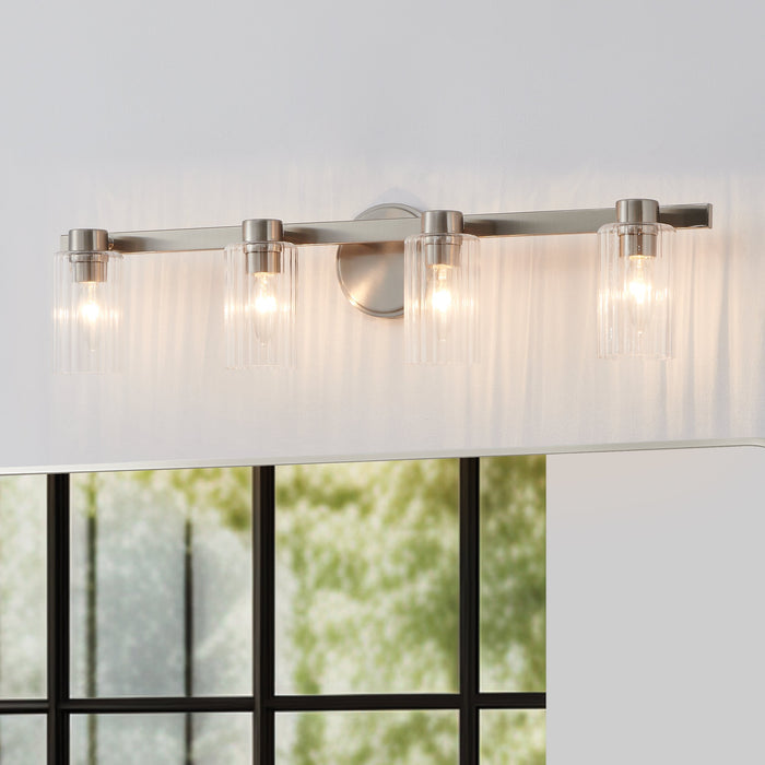 Bedminster 30-inch 4-light Brushed Nickel Vanity Light with Clear Ribbed Glass Shades