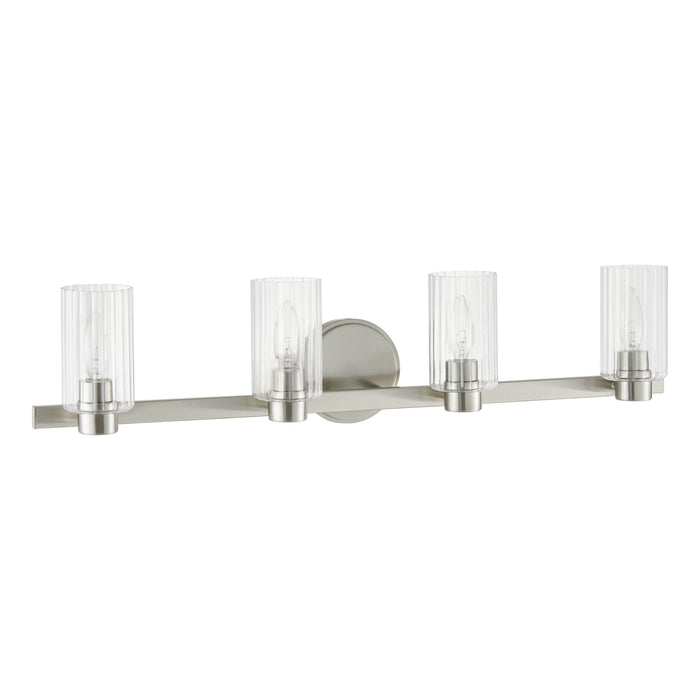 Bedminster 30-inch 4-light Brushed Nickel Vanity Light with Clear Ribbed Glass Shades