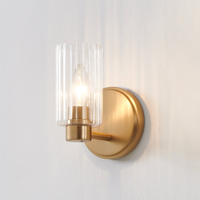 Bedminster 5-inch 1-light Champagne Gold Vanity Light with Clear Ribbed Glass Shade