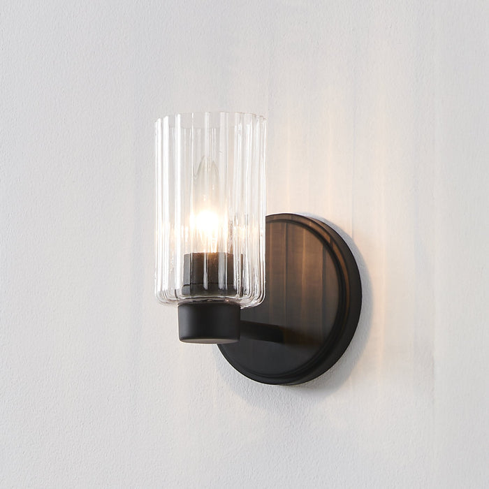 Bedminster 5-inch 1-light Matte Black Vanity Light with Clear Ribbed Glass Shade