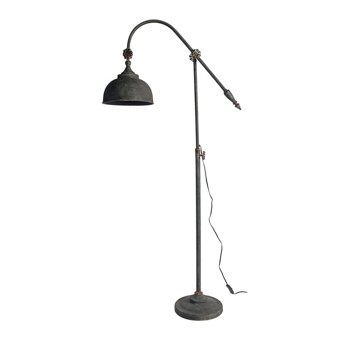 Benzara Iron Floor Lamp, Adjustable Length Arm, Industrial Style, 67 in., Antique Black, Model BM285020