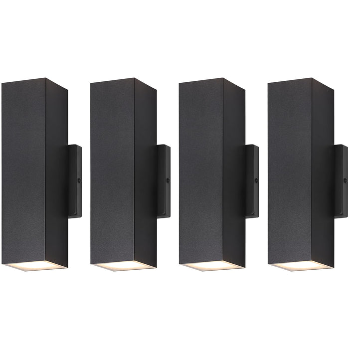 BesLowe 4-Pack Outdoor Wall Lights, LED Up and Down Sconces, Metal, 13.75in, Black, Model B04048L(4PK)