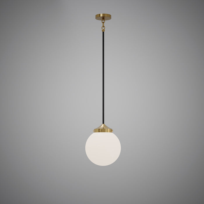 1 Lights Bianca Matte Black/Aged Brass White Opal Glass Pendant