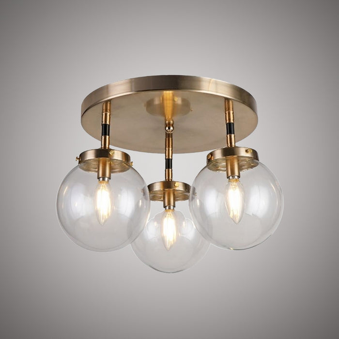 3 Lights Bianca 15-in Clear Glass Flush mount Aged Brass Dimmable