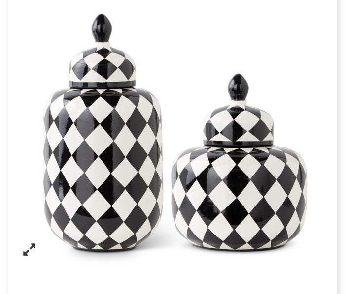 Black and White Ceramic Harlequin Design Canister