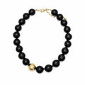 Black Resin Beaded with Gold Ball Accent 16MM 16"-18" Necklace
