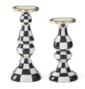 Black & White Check Resin Pillar Candlehold