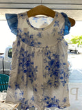 Blue floral pearl ruffle short set