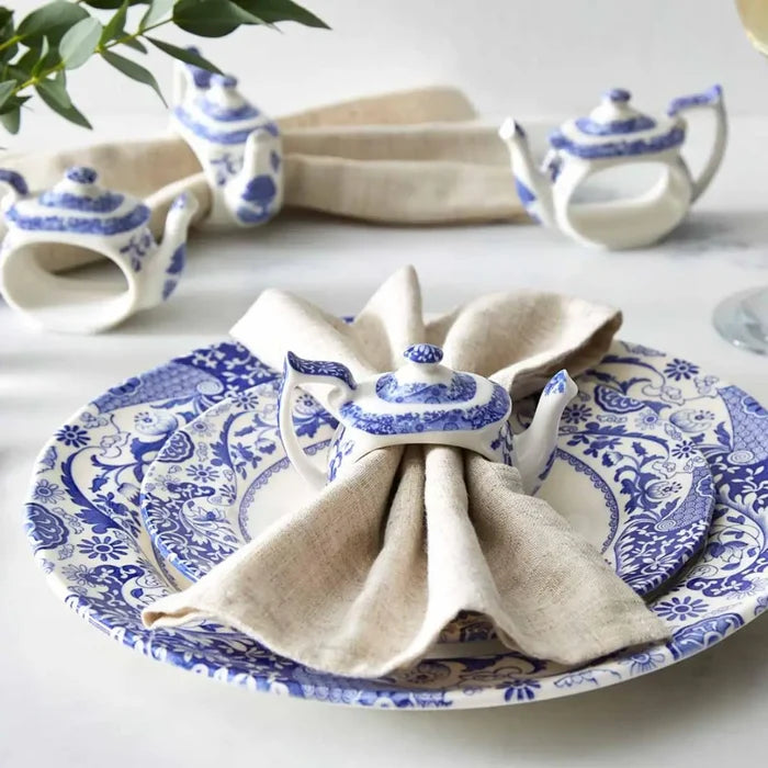 Blue Italian Spode  set of four teapot napkins ring