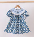 Blue pumpkin bow smocked dress