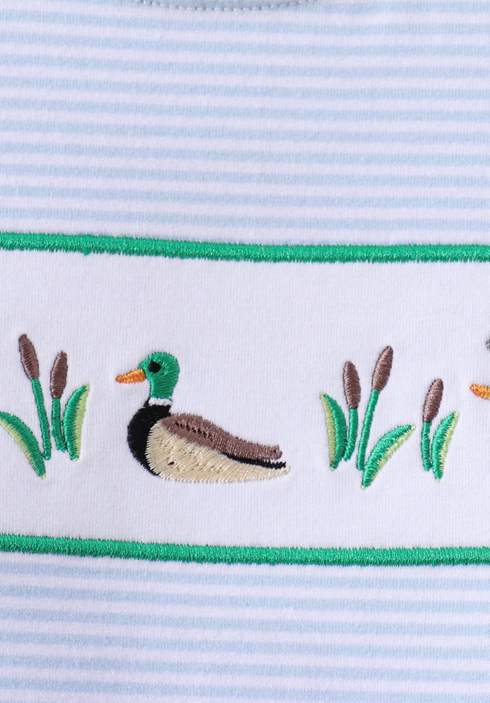 Blue stripe duck embroidery shorts set