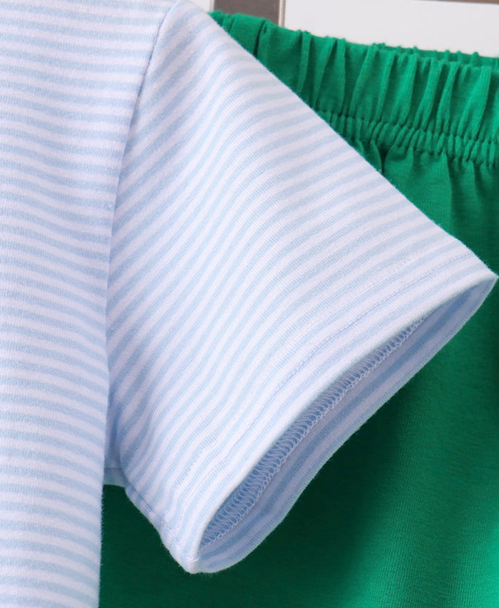 Blue stripe duck embroidery shorts set