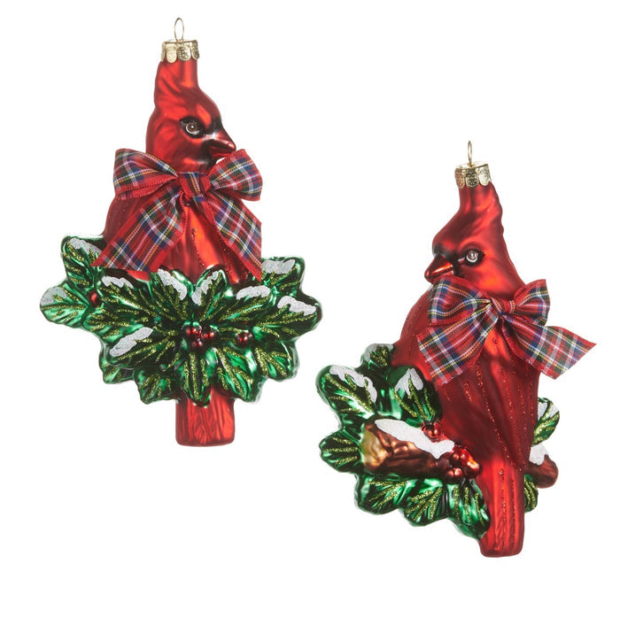 Cardinal With Holly And Bow Ornament