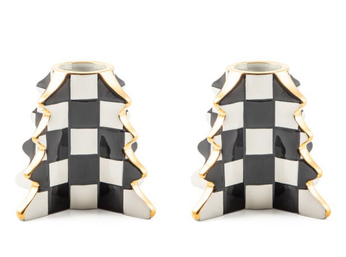 Check Tree Candle Holders, Set Of 2