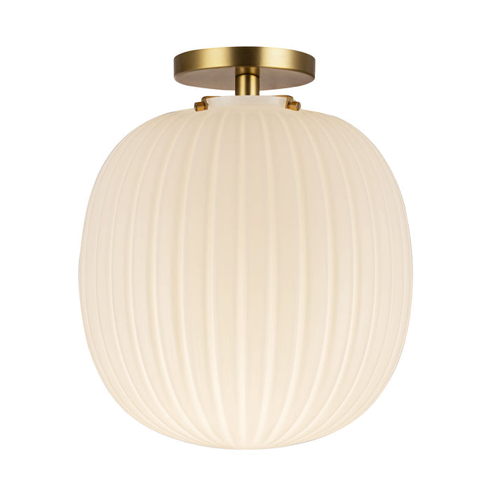 Brushed Gold/Glossy Ribbed Opal Glass