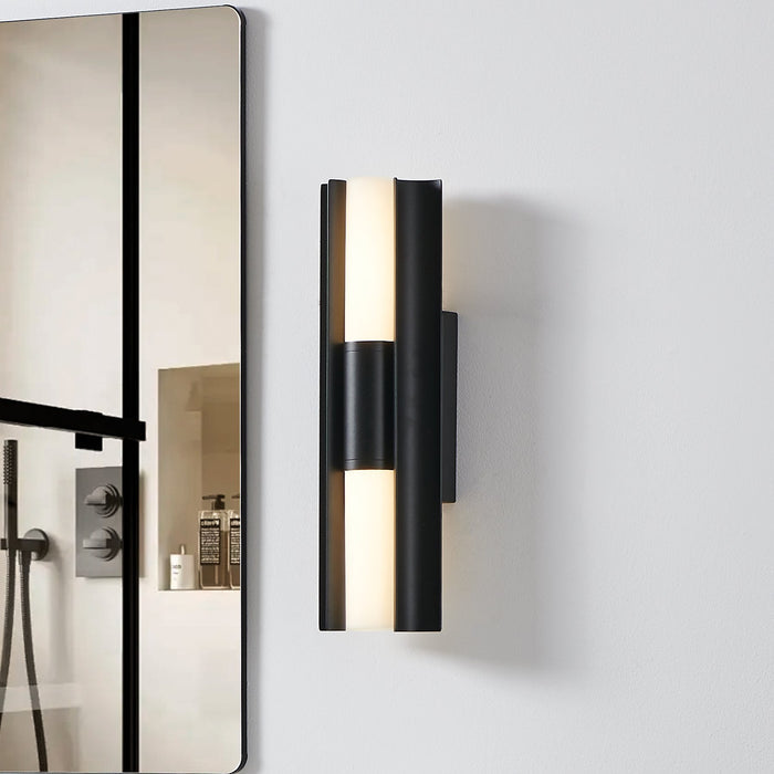 Colton 18-inch 2-light Textured Black 5CCT LED Vanity Light with Etched Opal Glass Shades