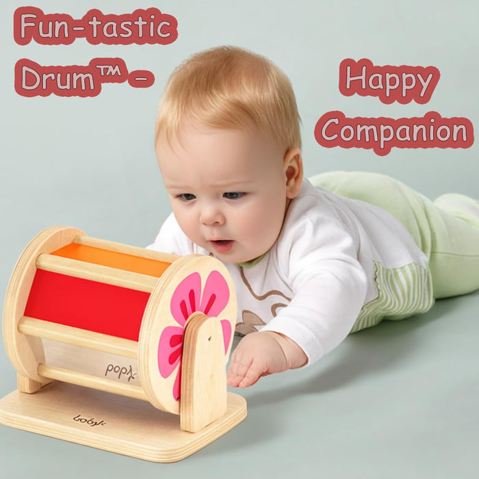 Dailyfunn Montessori Toys Wooden Spinning Drum Tummy Time Floor Mirror Toy for Babies Toddlers 1-3 Years Old