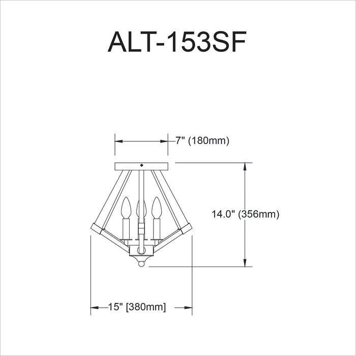 Dainolite 3 Light Semi-Flush Mount, Incandescent, Matte Black, Model ALT-153SF-MB, Clear Acrylic