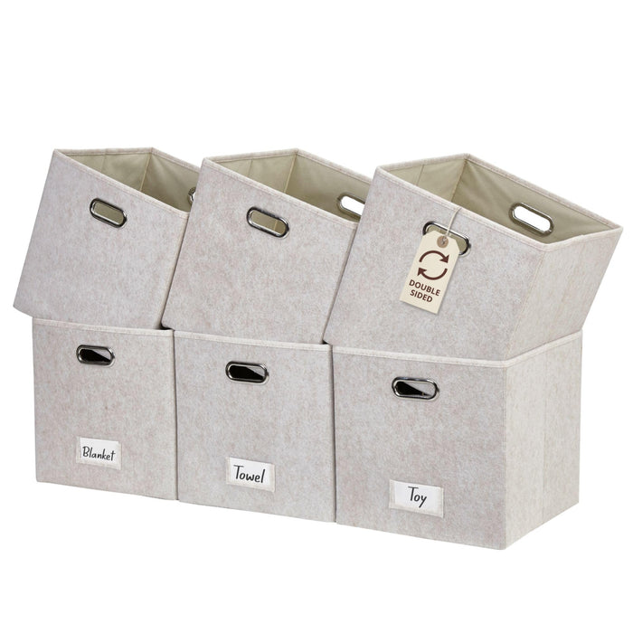 DECOMOMO Felt Storage Bins, 11 inch Cube Storage Bin with Labels for Shelves Kallax (Cube 11" / 6pcs, Beige)
