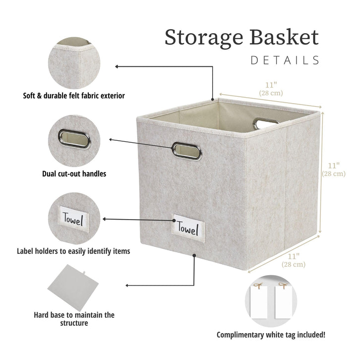 DECOMOMO Felt Storage Bins, 11 inch Cube Storage Bin with Labels for Shelves Kallax (Cube 11" / 6pcs, Beige)