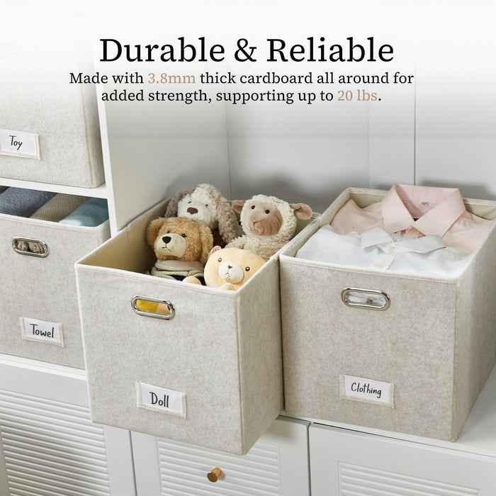DECOMOMO Felt Storage Bins, 11 inch Cube Storage Bin with Labels for Shelves Kallax (Cube 11" / 6pcs, Beige)