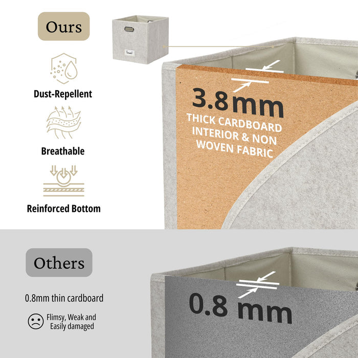 DECOMOMO Felt Storage Bins, 11 inch Cube Storage Bin with Labels for Shelves Kallax (Cube 11" / 6pcs, Beige)