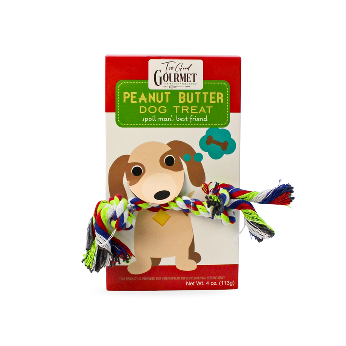 Dog Gift Set – Treats with Rope Toy: Peanut Butter or Cheese