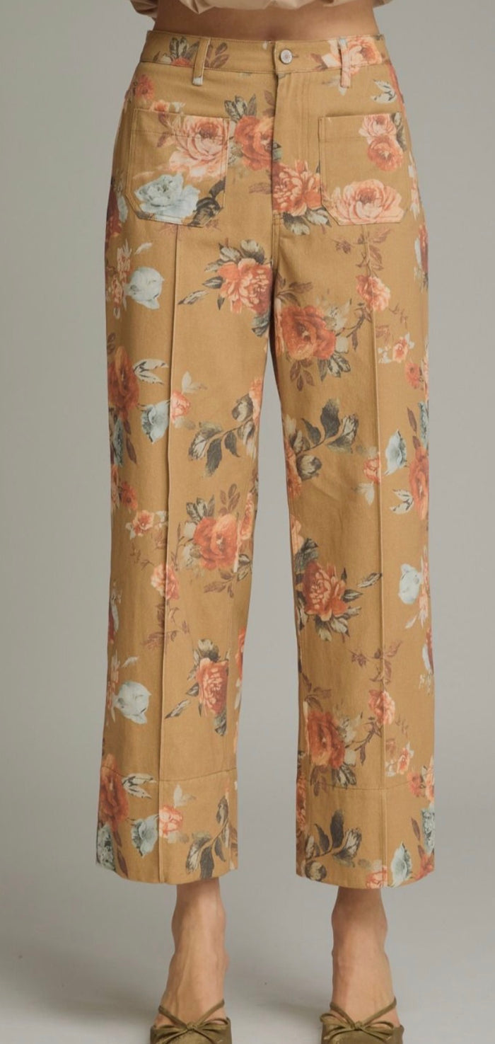 Floral print wide leg pants