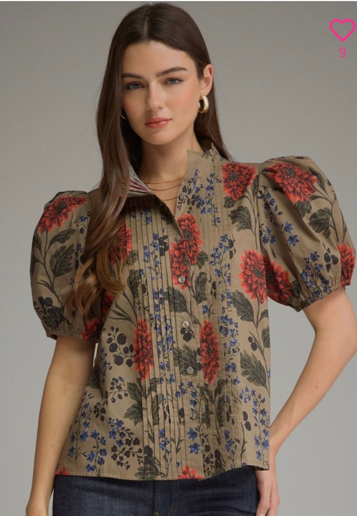 Floral puff sleeve top