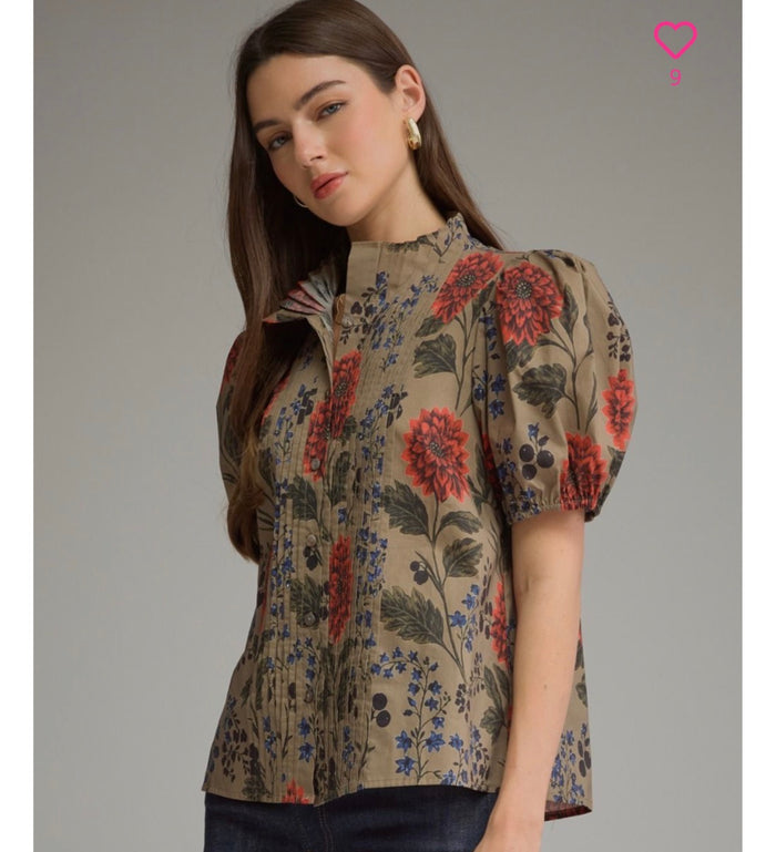 Floral puff sleeve top