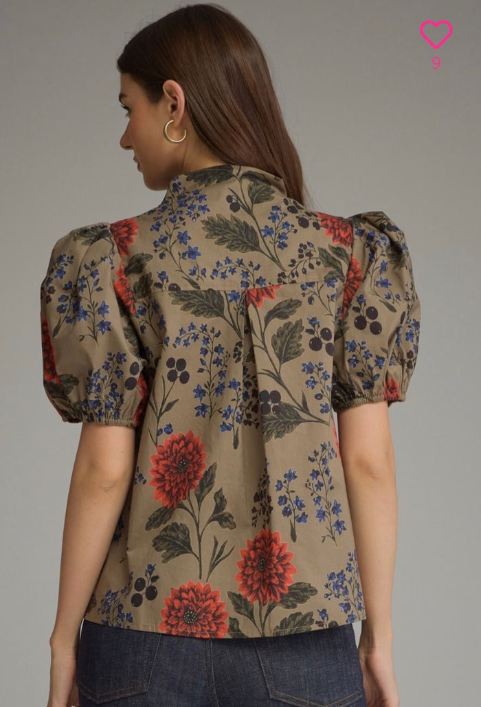 Floral puff sleeve top