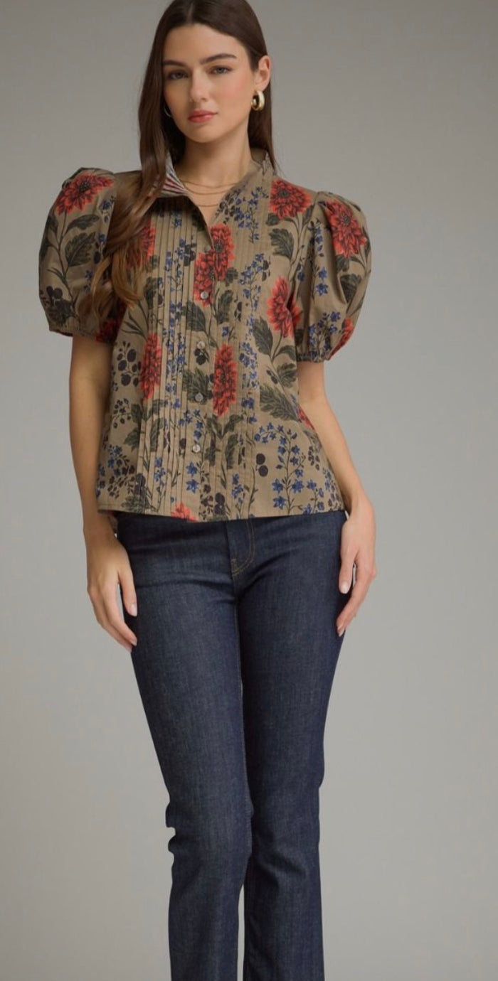 Floral puff sleeve top