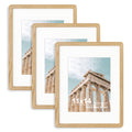 FLYJOE Oak Wood Picture Frame - 11x14 with Mat for 8x10, Plexiglas & Hanging Hardware (Natural Oak, 3 Packs)