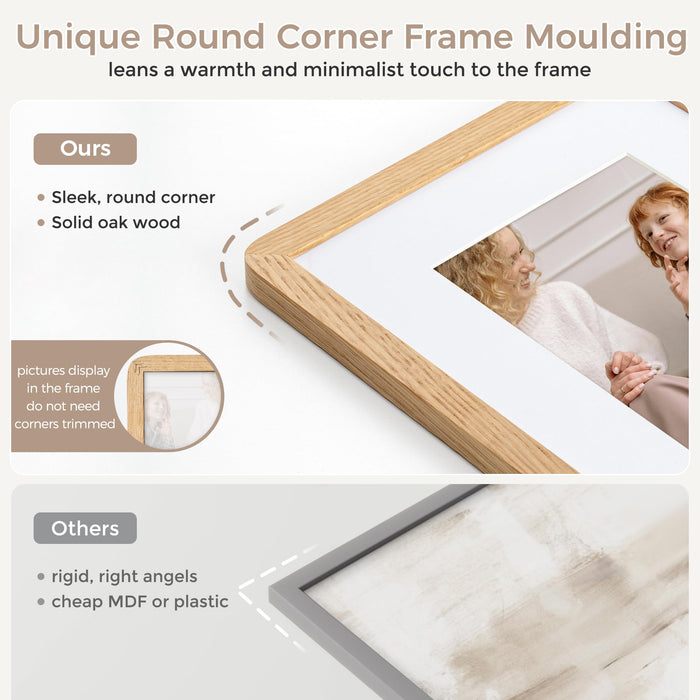 FLYJOE Oak Wood Picture Frame - 11x14 with Mat for 8x10, Plexiglas & Hanging Hardware (Natural Oak, 3 Packs)