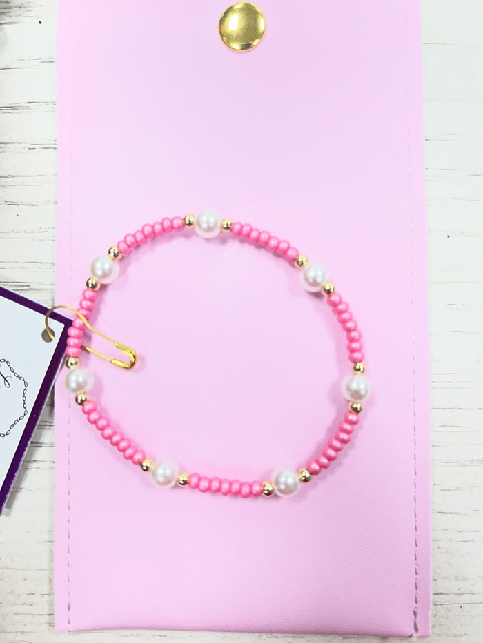 Classic 3mm gold filled beaded bracelet with cotton candy Czech glass and glass pearls