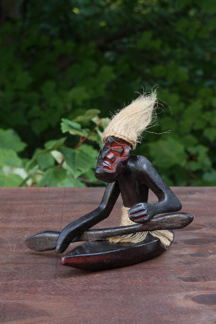 G6 Collection Wooden Handmade Tiki Kayaking Canoe Sculpture, 5 inch