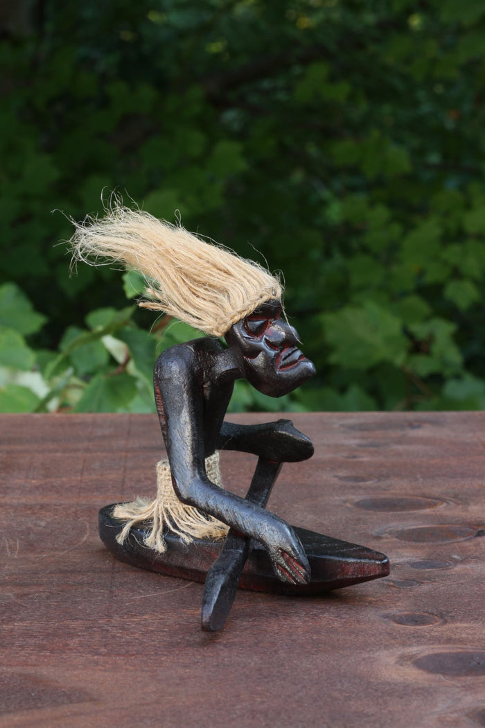 G6 Collection Wooden Handmade Tiki Kayaking Canoe Sculpture, 5 inch