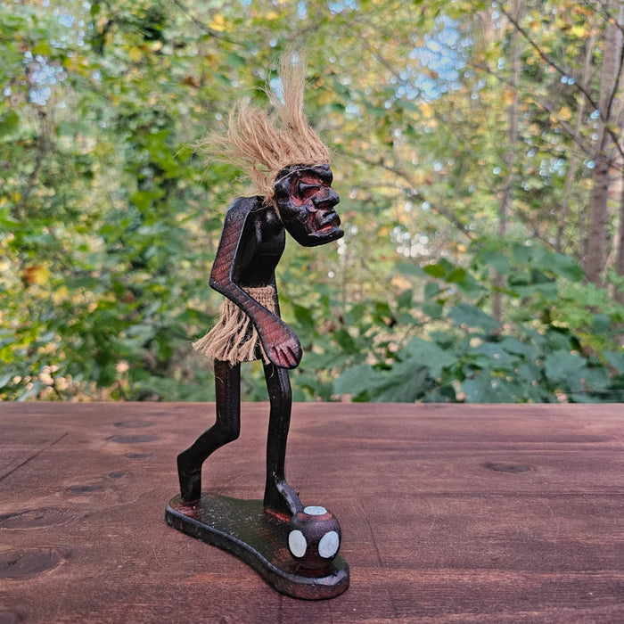 G6 Collection Wooden Handmade Tiki Playing Soccer Statue, 8 inch