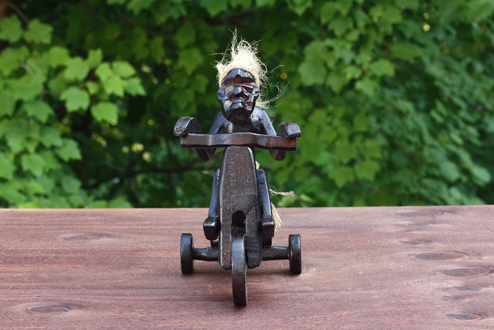 G6 Collection Wooden Handmade Tiki Riding Tricycle Statue, 6 inch