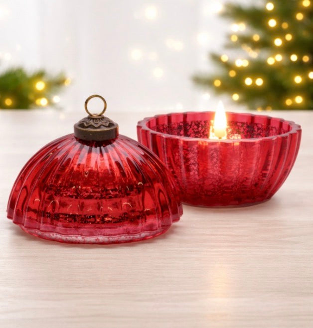 GLASS LED ORNAMENT CANDLE 4"D X 4.25"H